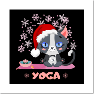 Cat Yoga at Christmas Posters and Art